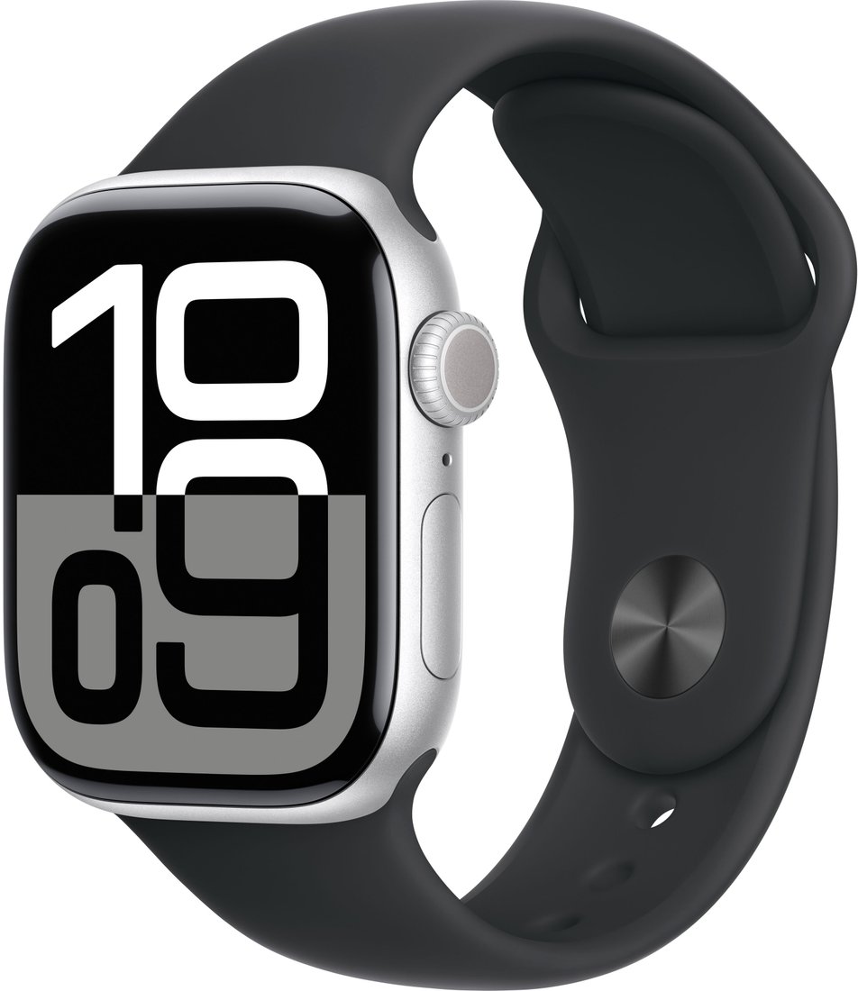 

Умные часы Apple Watch Series 10 42 мм (алюминиевый корпус, серебристый/черный, спортивный силиконовый ремешок S/M)