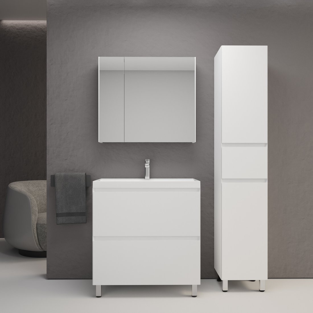 

Symbolite Тумба под умывальник Манхэттен 80 Plus 2 ящика (белый матовый)