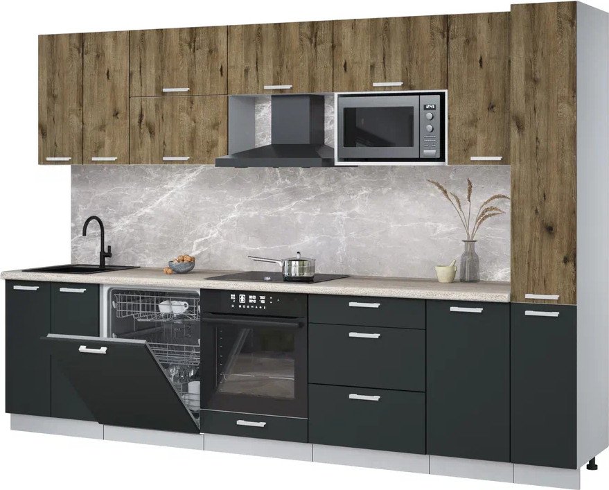 

Готовая кухня Интерлиния Мила Лайт 3.1-ПМ2 (дуб веллингтон/антрацит/травертин серый)