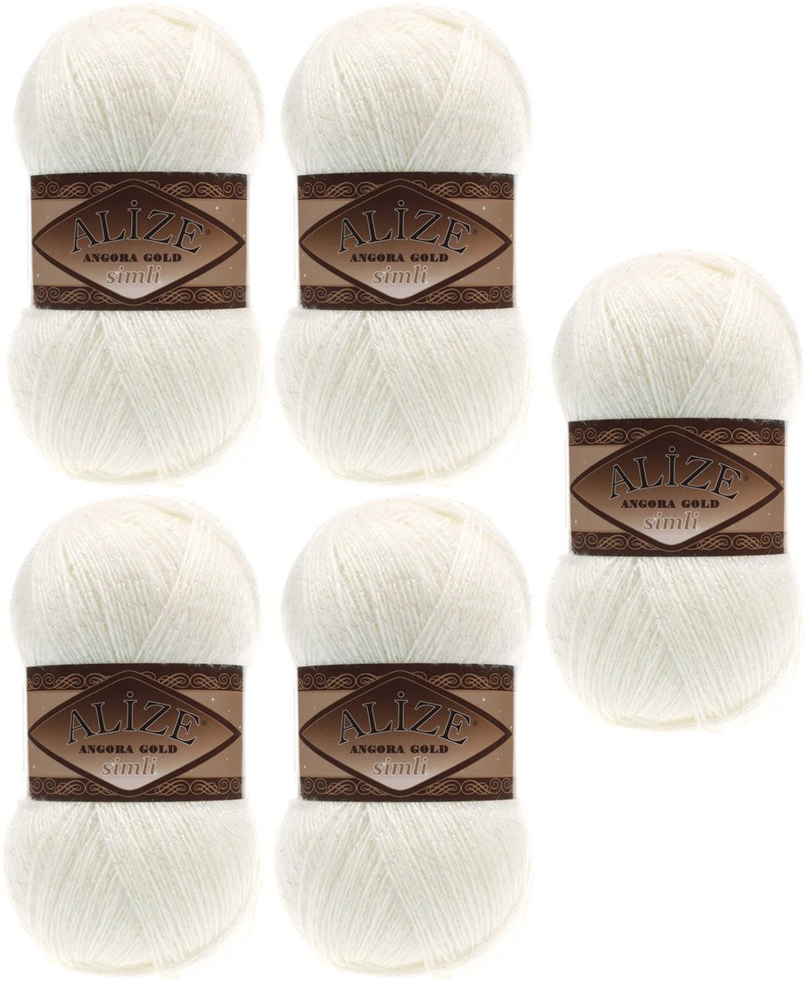 

Набор пряжи для вязания Alize Angora Gold Simli 62 (500 м, молочный, 5 мотков)