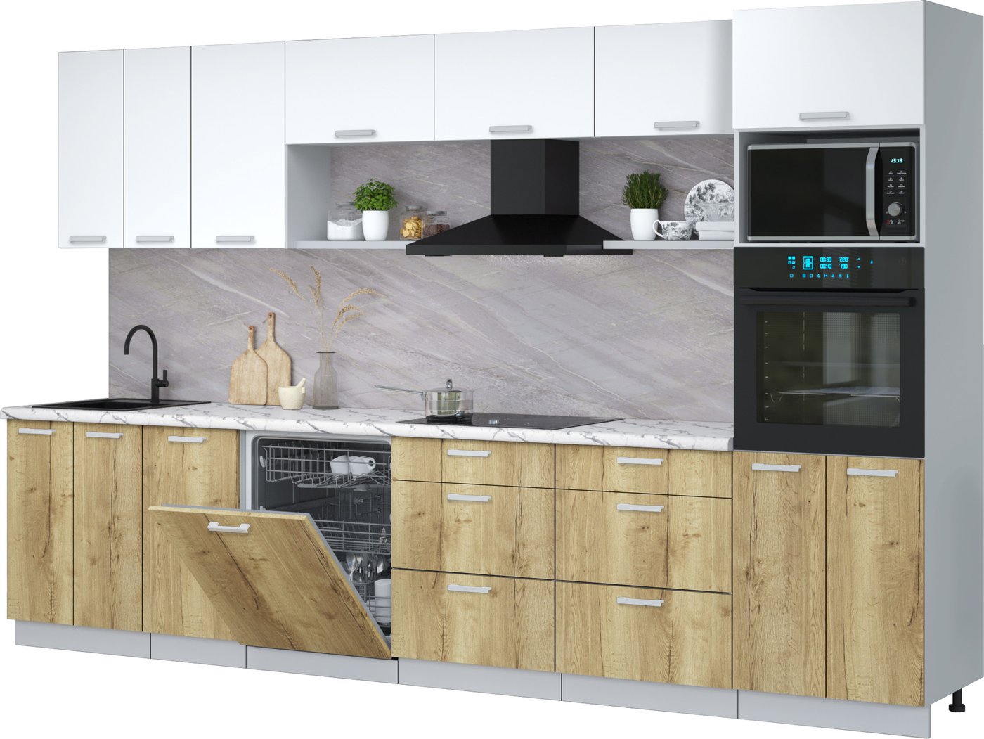 

Готовая кухня Интерлиния Мила Лайт 3.4-ПМ1-2 (белый платинум/дуб золотой/белый гранит)