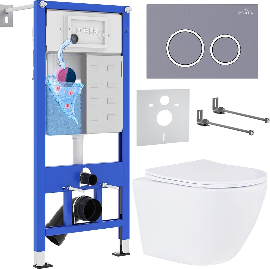 

Унитаз подвесной Roxen Antares 530185-01 в комплекте с инсталляцией StounFix Dual Fresh 6 в 1 966051 (кнопка: серый бетон)