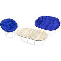 Набор садовой мебели M-Group Мамасан, Папасан и стол 12130110 (белый/синяя подушка)