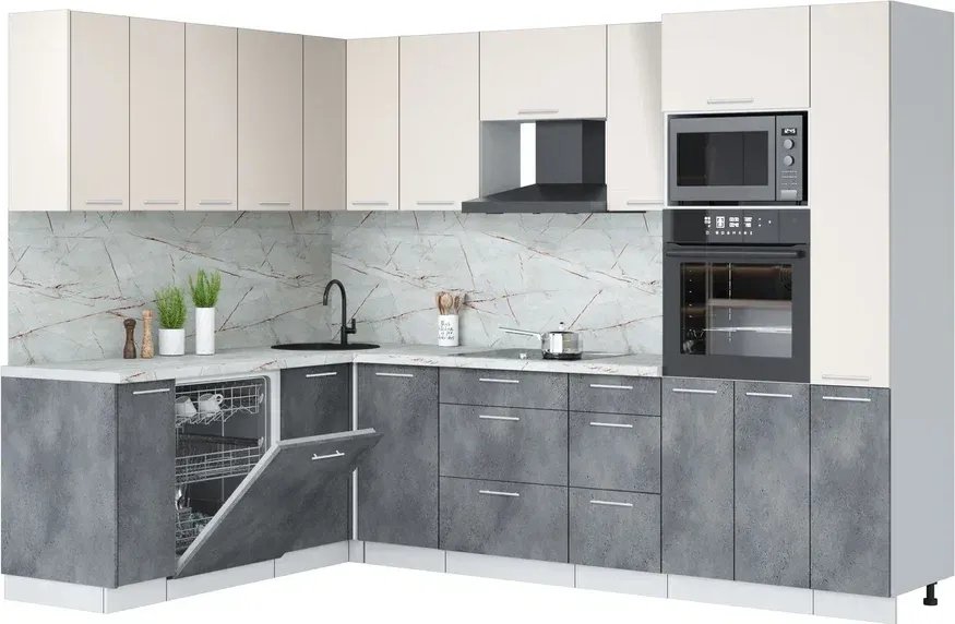 

Готовая кухня Интерлиния Мила Лайт 1.896х2.88 (персидский жемчуг/бетон портленд/серый каспий)