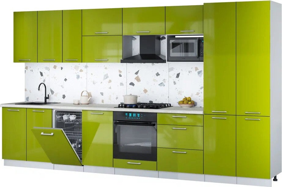 

Готовая кухня Интерлиния Мила Gloss 3.7-ПМ4 (яблоко глянец/яблоко глянец/опал светлый)