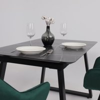 Кухонный стол Lepremo AV 1208 HPL+МДФ раздвижной 1200-1600x800 (черный тунис/черный)