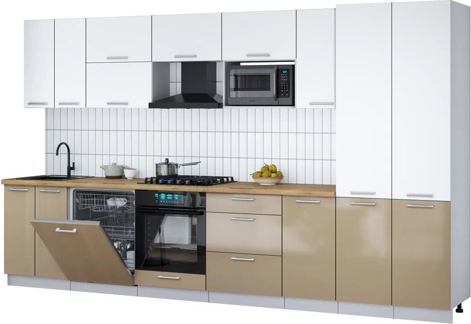 

Готовая кухня Интерлиния Мила Gloss 3.6-ПМ2 (капучино глянец/белый/дуб бунратти)