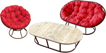 M-Group Мамасан, Папасан и стол 12130206 (коричневый/красная подушка)