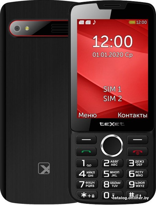 Кнопочный телефон TeXet TM-308 (черный/красный)