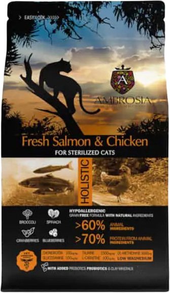 

Сухой корм для кошек Ambrosia Adult Sterilized Fresh Salmon & Chicken (для стерилизованных с лососем и курицей) 1.5 кг
