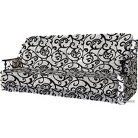 Диван Асмана Анна с деревянными подлокотниками (рогожка завиток черный)