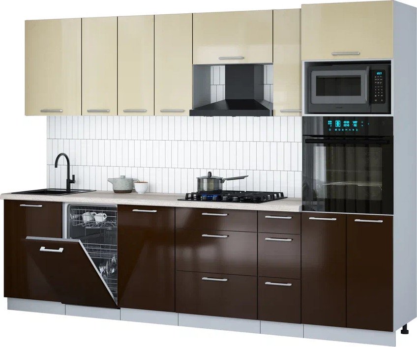 

Готовая кухня Интерлиния Мила Gloss 2.9-ПМ3 (шоколад глянец/ваниль глянец/травертин серый)