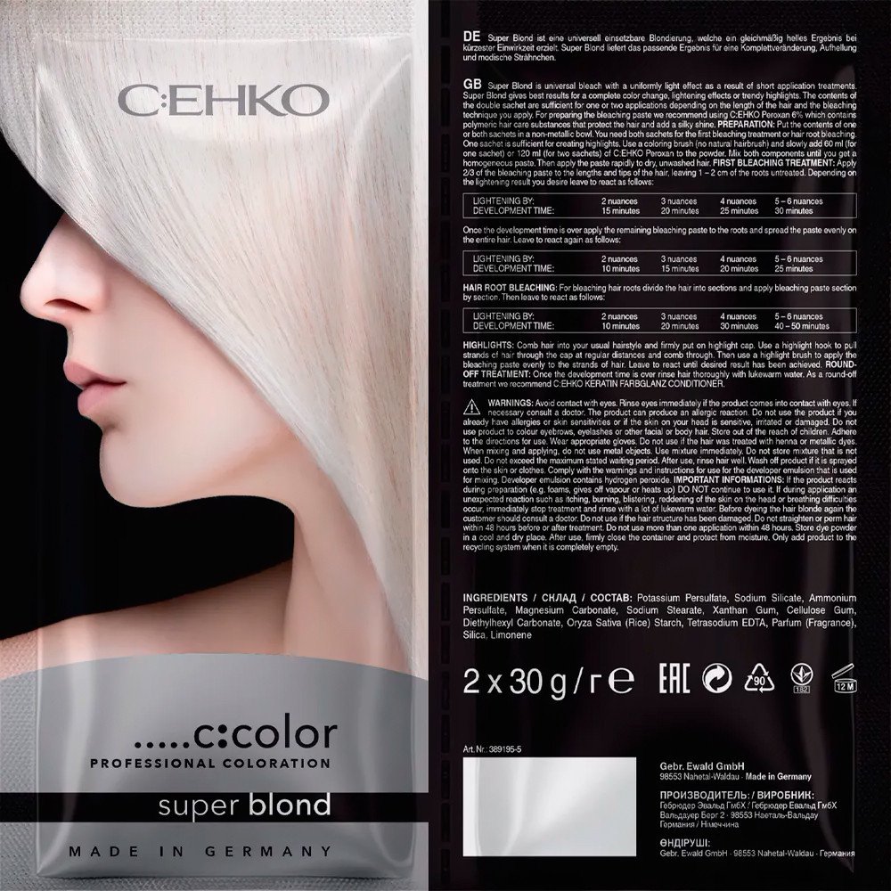 

Осветляющий порошок C:EHKO Блондирующий порошок Супер блонд Super Blond саше 2 х 30 гр
