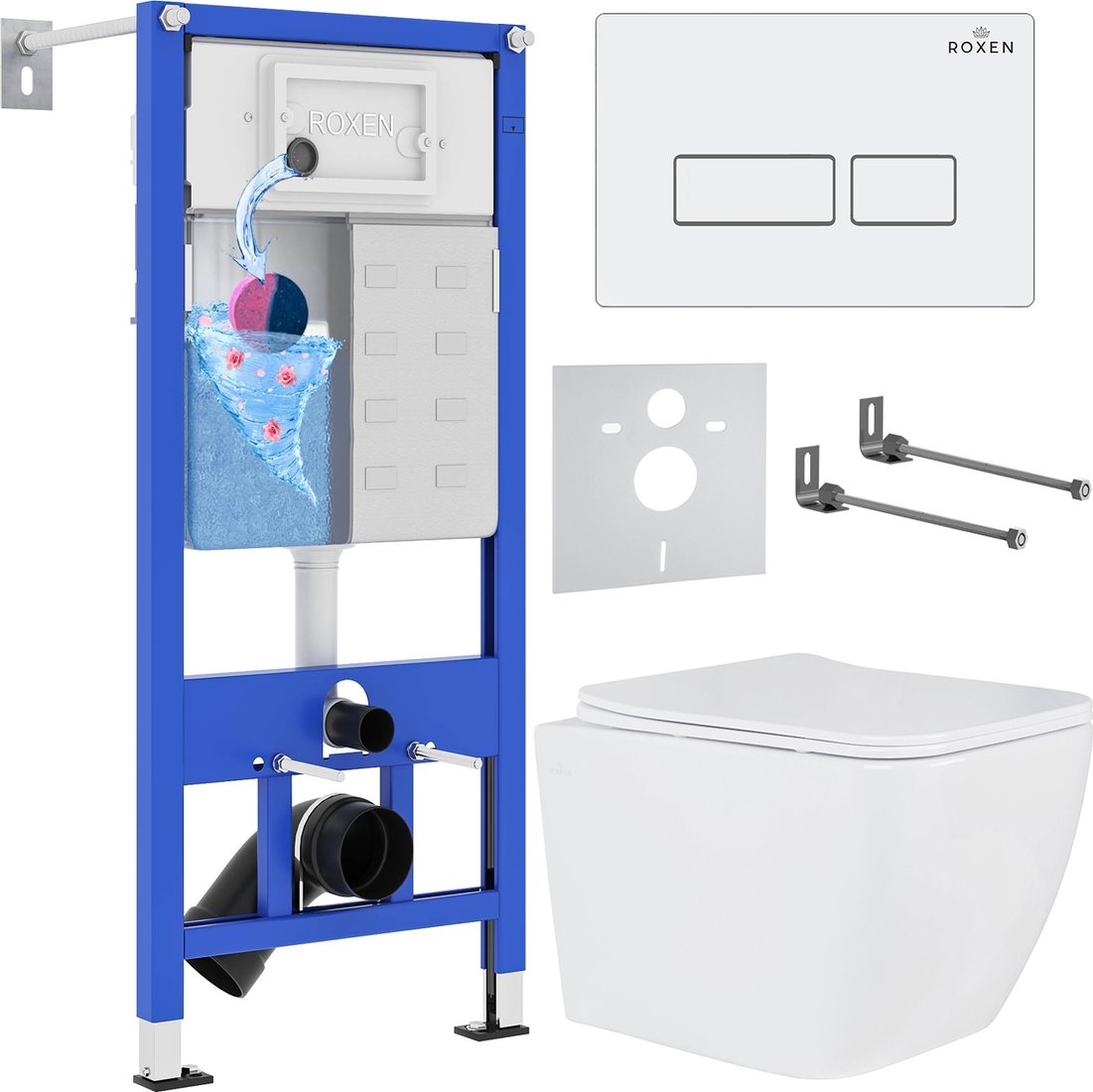 

Унитаз подвесной Roxen Cube в комплекте с инсталляцией StounFix Dual Fresh 6 в 1 571468 (кнопка: белый глянец)