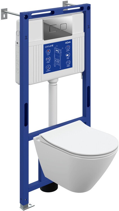 Унитаз подвесной Cersanit City Smart DPL EO Slim + Aqua 50 Prime P 69326 (с кнопкой Accento Square хром глянцевый)