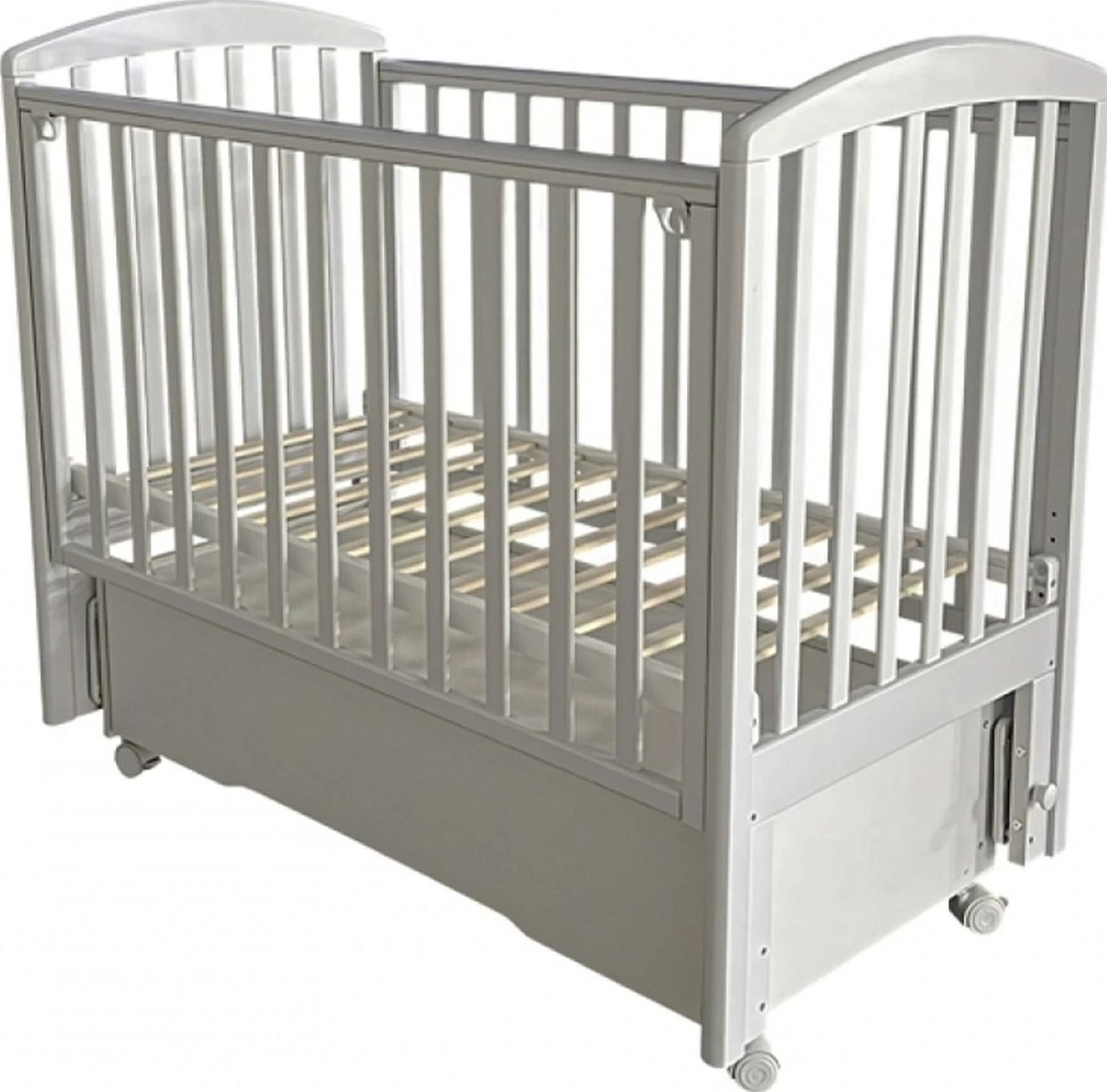 Классическая детская кроватка Антел Люси-2 универсальный маятник + колеса, автостенка, ящик (белый)