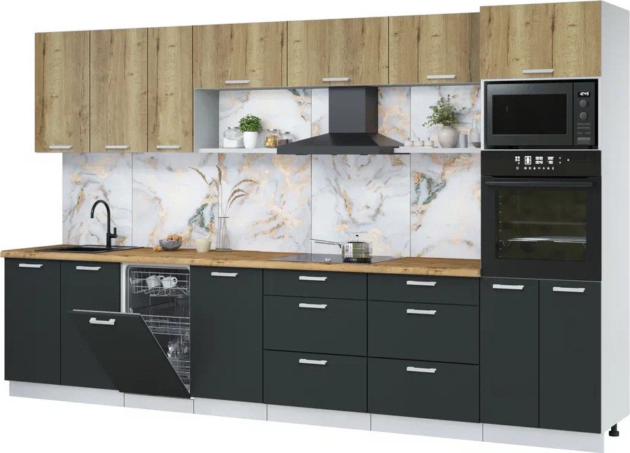 

Готовая кухня Интерлиния Мила Лайт 3.5-ПМ3 (дуб золотой/антрацит/дуб бунратти)