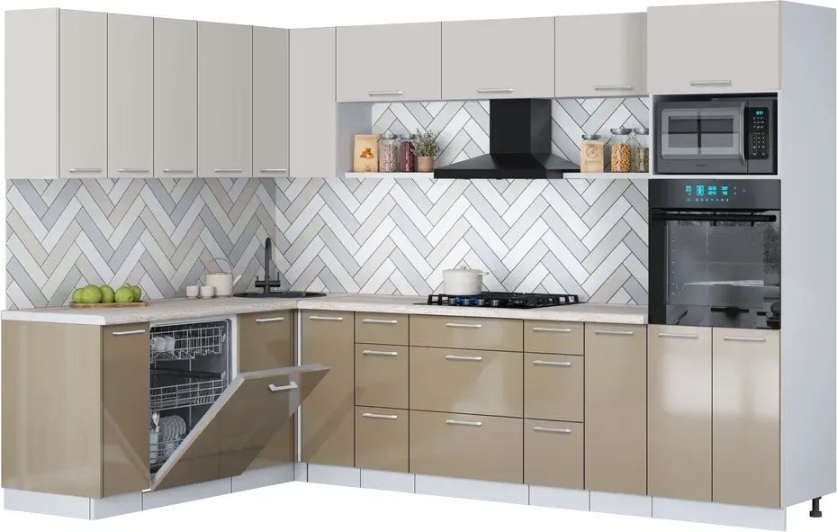 

Готовая кухня Интерлиния Мила Gloss 1.896х2.98-2 (капучино глянец/кашемир/травертин серый)