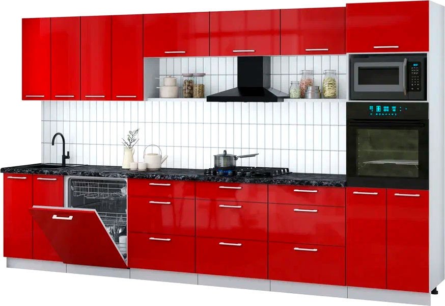 

Готовая кухня Интерлиния Мила Gloss 3.6-ПМ1-2 (красный глянец/красный глянец/кастилло темный)