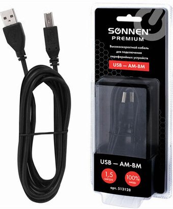 Кабель Sonnen USB Type-A - USB Type-B 513128 (1.5 м, черный)