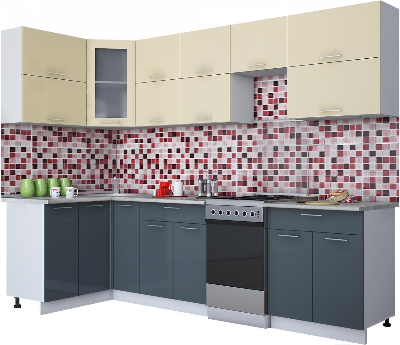 

Готовая кухня Интерлиния Мила Gloss 50-12x28 (ваниль/асфальт глянец)