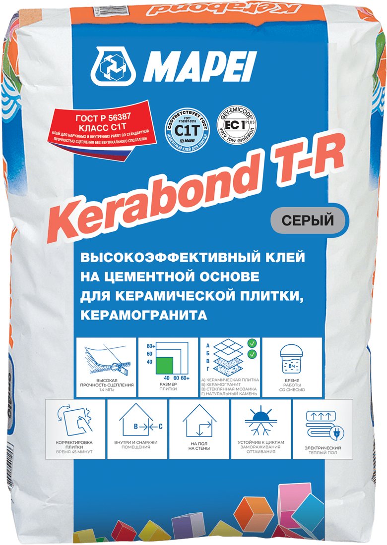 

Клей для плитки Mapei Kerabond T-R (25 кг, серый)