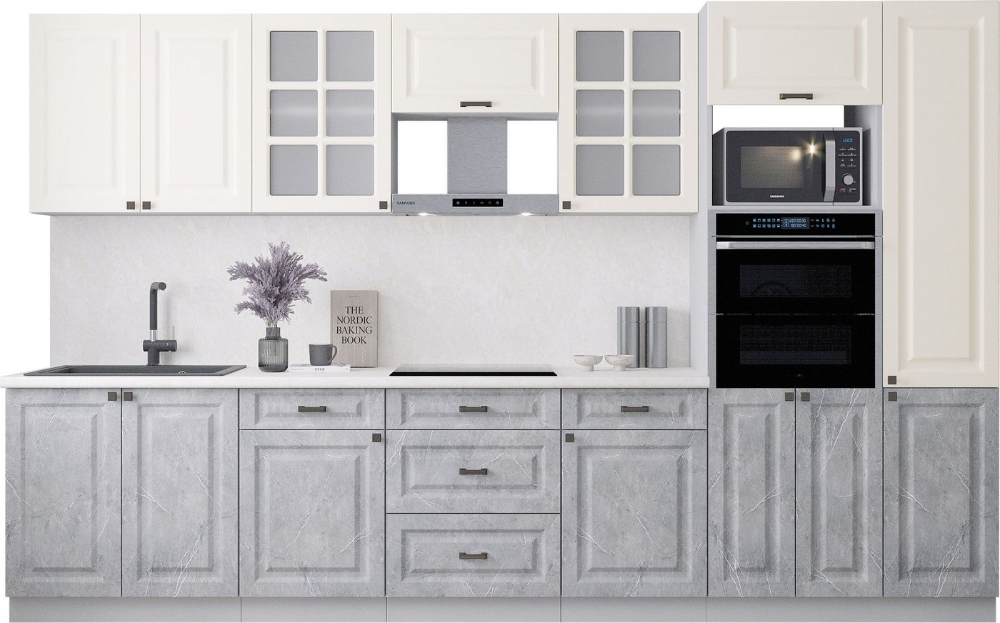 

Готовая кухня Интерлиния Мила Деко 3.4 (керамика/белый/опал светлый)