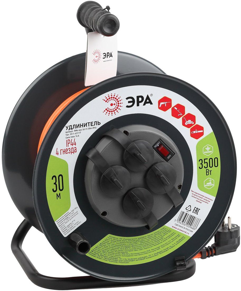 

Удлинитель на катушке ЭРА RMx-4es-3x1.5-30m-IP44 Б0046850
