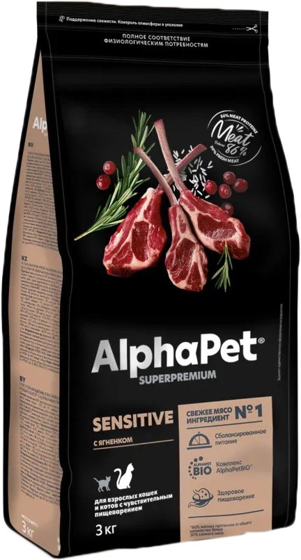 

Сухой корм для кошек AlphaPet Superpremium Sensitive с ягненком 3 кг