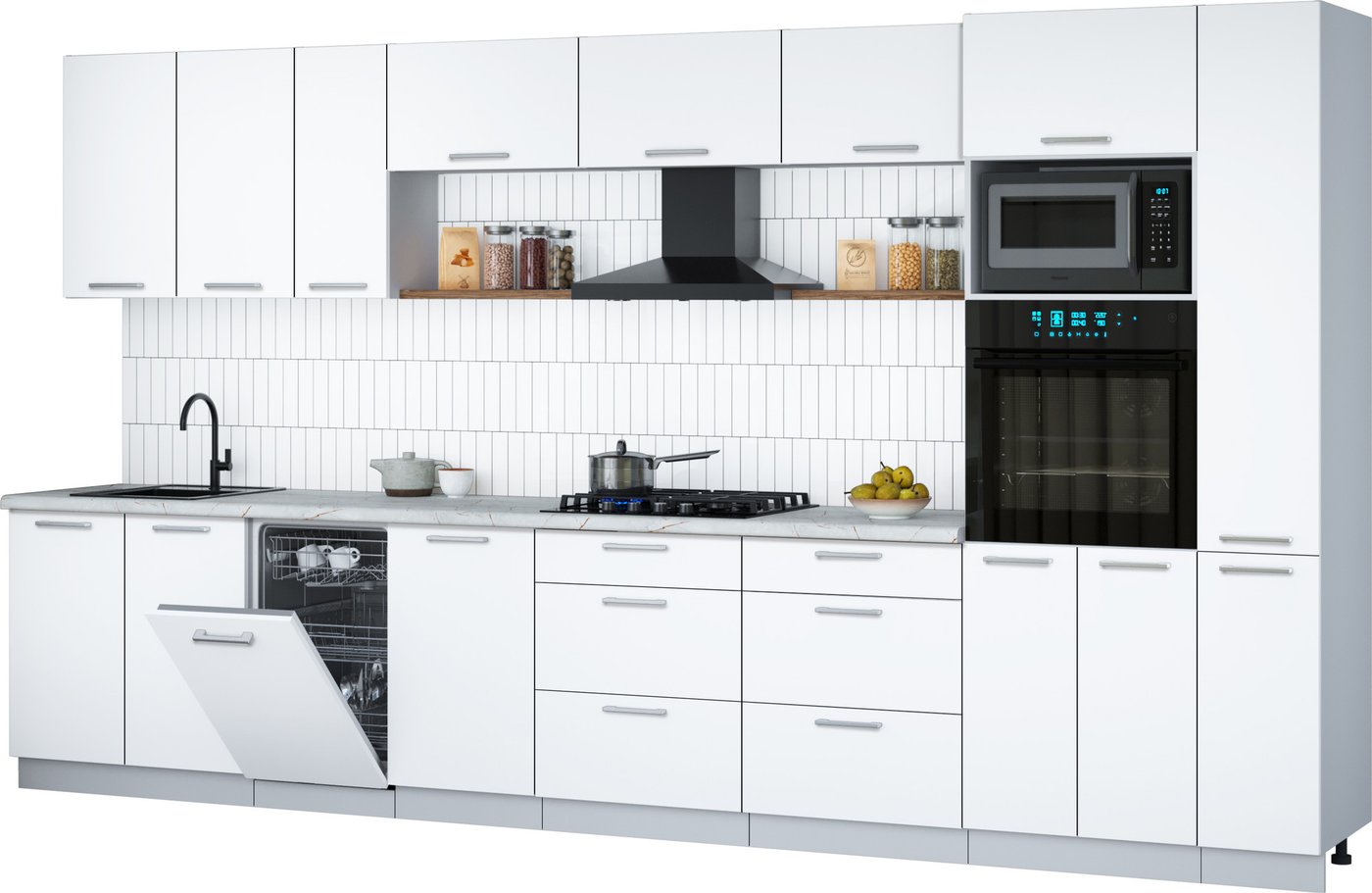 

Готовая кухня Интерлиния Мила Gloss 3.8-ПМ3 (белый/белый/серый каспий)