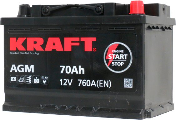 Автомобильный аккумулятор KRAFT AGM 70 R+