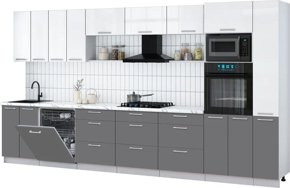 

Готовая кухня Интерлиния Мила Gloss 3.9-ПМ1 (серый/белый глянец/белый гранит)