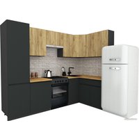 Готовая кухня ВерсоМебель Эко-8 1.4x2.7 правая (дуб крафт золотой/антрацит/ст.золотистый дуб)