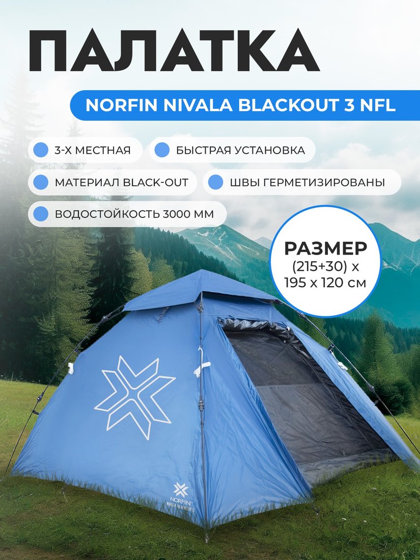 Треккинговая палатка Norfin Nivala Blackout 3 NFL (голубой)