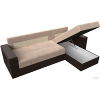 Угловой диван Лига диванов Дубай лайт правый 114159 (велюр бежевый/экокожа коричневый)