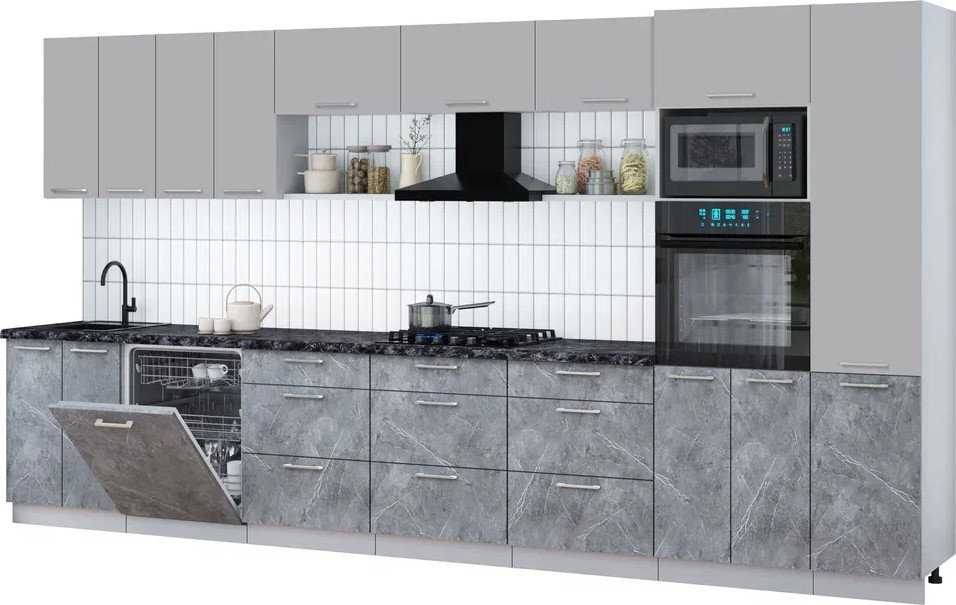 

Готовая кухня Интерлиния Мила Gloss 4.0-ПМ1 (керамика/грей/кастилло темный)