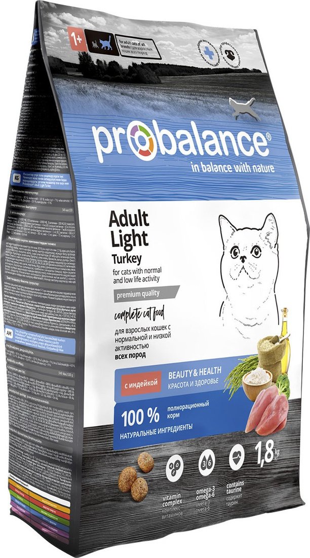 Сухой корм для кошек Probalance Light Turkey Корм сухой д/ кошек с индейкой 1.8 кг