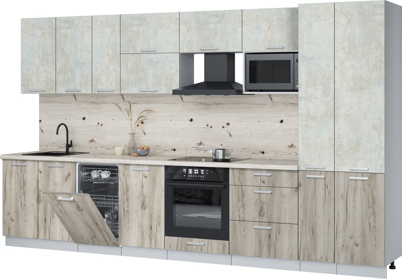 

Готовая кухня Интерлиния Мила Лайт 3.6-ПМ4 (бетон лайт/дуб серый/бискайская сосна)