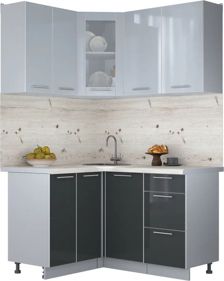 

Готовая кухня Интерлиния Мила Пластик 1.2x1.4 (туманный глянец/антрацит/бискайская сосна)