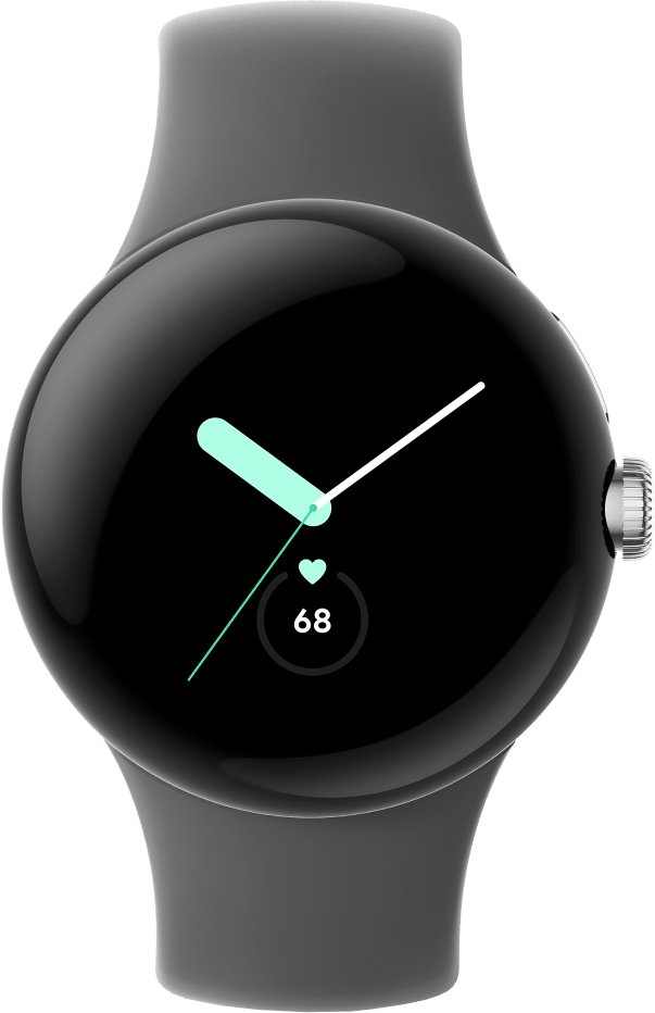 

Умные часы Google Pixel Watch (глянцевый серебристый/угольный, спортивный силиконовый ремешок)
