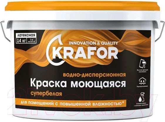 Краска Krafor Моющаяся латексная 3 кг (супербелый)
