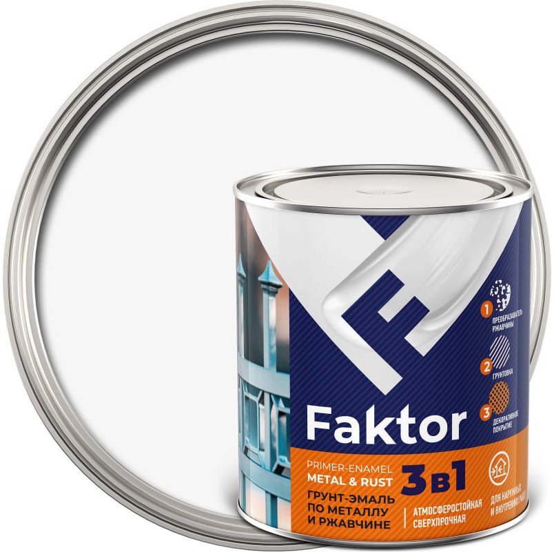 

Грунт-эмаль Ярославские краски Faktor на ржавчину 3 в 1 1.9 кг (белый)