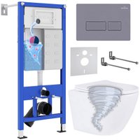 Унитаз подвесной Roxen Antares Tornado в комплекте с инсталляцией StounFix Dual Fresh 6 в 1 968330 (кнопка: серый бетон) в Витебске