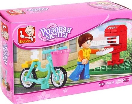 

Конструктор Sluban Розовая мечта. Курьер на велосипеде M38-B0516 1277357 (29эл)