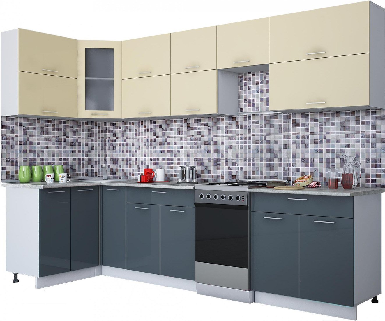 

Готовая кухня Интерлиния Мила Gloss 50-12x30 (ваниль/асфальт глянец)