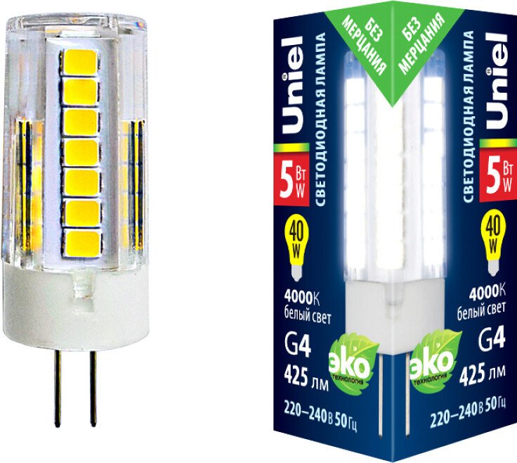 

Светодиодная лампочка Uniel LED-JC-220/5W/4000K/G4/CL GLZ09TR UL-00006745