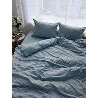 Евро комплект постельного белья Блакiт Страйп-сатин Евро 50х70 4251/1 14-4201 (серо-голубой)