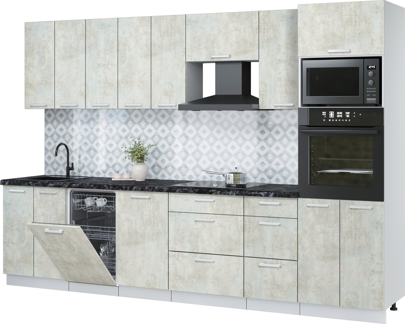 

Готовая кухня Интерлиния Мила Лайт 3.1-ПМ3 (бетон лайт/бетон лайт/кастилло темный)