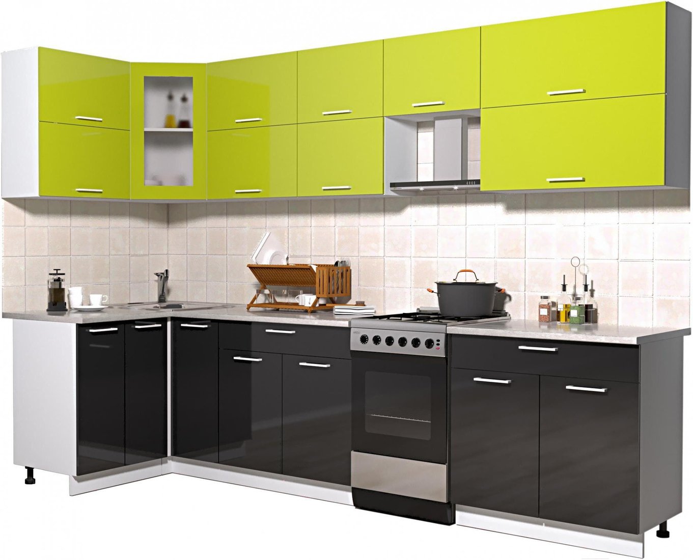

Готовая кухня Интерлиния Мила Gloss 50-12x30 (яблоко/черный глянец)
