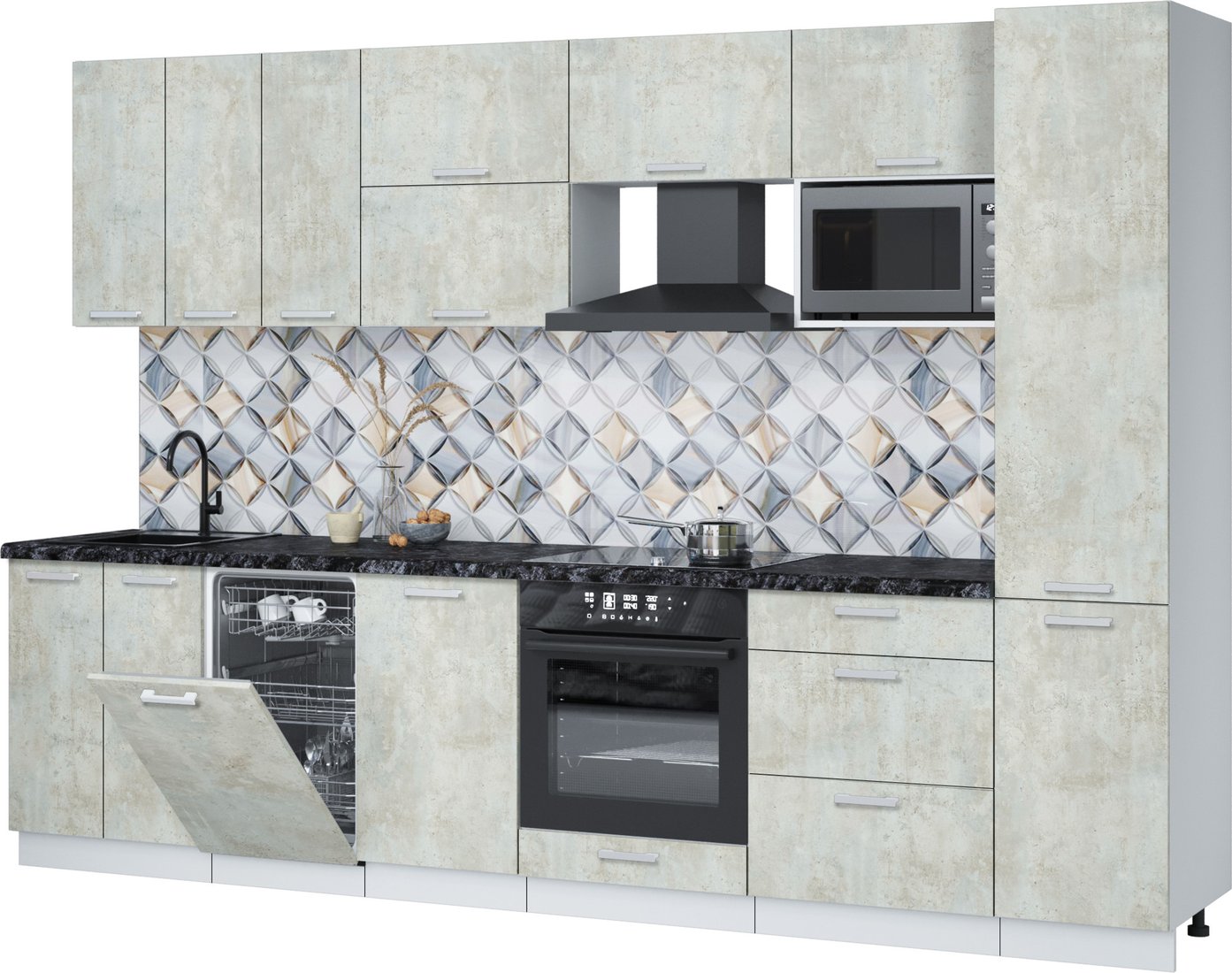 

Готовая кухня Интерлиния Мила Лайт 3.1-ПМ4 (бетон лайт/бетон лайт/кастилло темный)